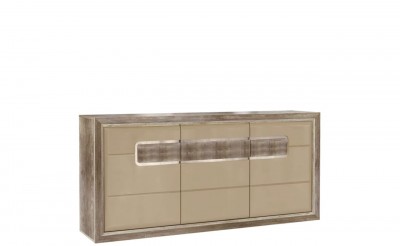 Comoda din pal, cu 3 usi si LED inclus Tadita Stejar / Bej, l193,4xA43,5xH91,4 cm