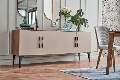 Comoda din pal, cu 4 usi, Nova Capuccino / Nuc, l201,6xA50xH80,8 cm