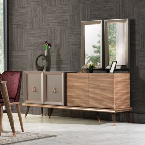 Comoda din pal, cu 4 usi Toscana Dore Gri / Natural, l192xA50xH81 cm