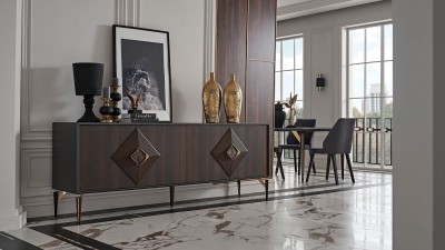 Comoda din pal, cu 4 usi, Valentin Nuc / Gri Inchis, l224,8xA49,5xH83,2 cm