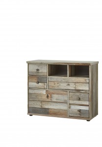 Comoda din pal, cu 5 sertare si 1 usa Bazna Small Natur / Gri inchis, l99xA39xH80 cm