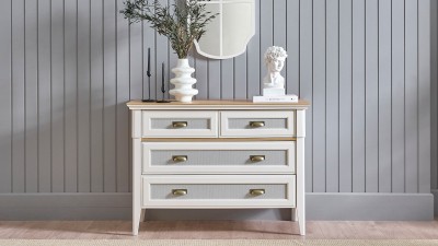 Comoda din pal si lemn, cu 4 sertare, Toscana Moonstone Ivoir, l115,8xA53,4xH83,4 cm