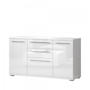 Comoda din pal si MDF, cu 2 sertare si 3 usi, Piano K150-3K2F/PN Alb, l150xA45xH85 cm