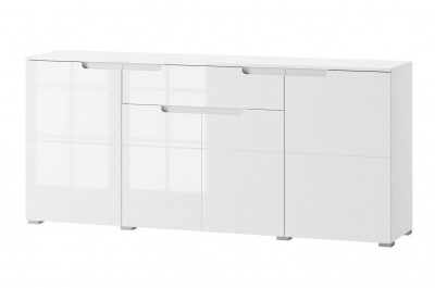 Comoda din pal si MDF, cu 4 usi si 1 sertar Gabrielle 36 Alb, l180xA40xH80 cm