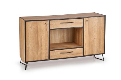 Comoda din pal si metal, cu 2 sertare si 2 usi Lockhart KM-1 Stejar, l148xA40xH85 cm