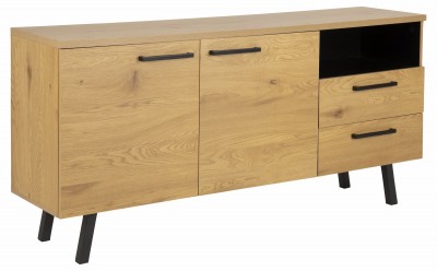 Comoda din pal si metal, cu 2 sertare si 2 usi Mallow Stejar / Negru, l165xA40xH78 cm