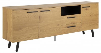 Comoda din pal si metal, cu 2 sertare si 3 usi Mallow Stejar / Negru, l220xA40xH78 cm