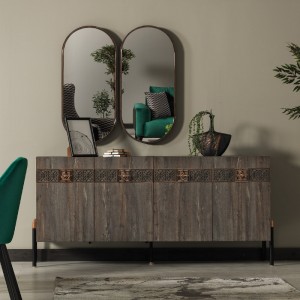 Comoda din pal si metal, cu 4 usi Wella Gri / Negru, l180xA48xH85 cm