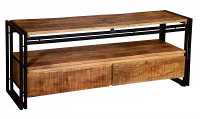 Comoda TV din lemn de mango si metal, cu 2 sertare Orleans Natural, l140xA40xH56 cm