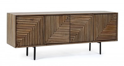 Comoda TV din lemn de mango si metal, cu 4 usi Darsey Natural, l140xA32,5xH53 cm