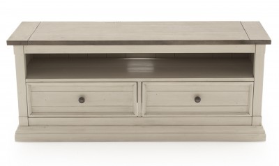 Comoda TV din lemn de pin, cu 2 sertare Croft Antique White, l125xA40xH52 cm