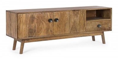 Comoda TV din lemn de salcam, cu 1 sertar si 2 usi Sylvester Natural, l152xA40xH55 cm