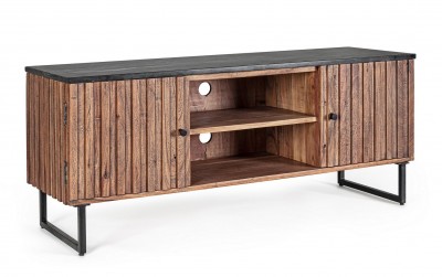 Comoda TV din lemn de salcam, marmura si metal, cu 2 usi Norfolk Natural / Negru, l130xA40xH60 cm