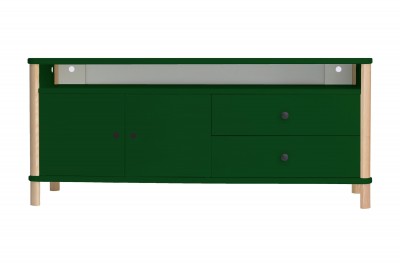 Comoda TV din MDF si lemn de frasin, cu 2 sertare si 2 usi Ashme Green, l140xA45xH60 cm