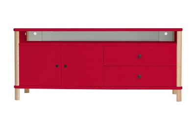 Comoda TV din MDF si lemn de frasin, cu 2 sertare si 2 usi Ashme Red, l140xA45xH60 cm