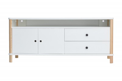 Comoda TV din MDF si lemn de frasin, cu 2 sertare si 2 usi Ashme White, l140xA45xH60 cm