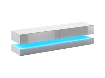 Comoda TV din MDF si pal, cu 2 sertare si LED inclus, Cosmina Alb / Gri, l140xA33,8xH45 cm