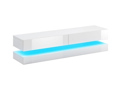 Comoda TV din MDF si pal, cu 2 sertare si LED inclus, Cosmina Alb, l140xA33,8xH45 cm