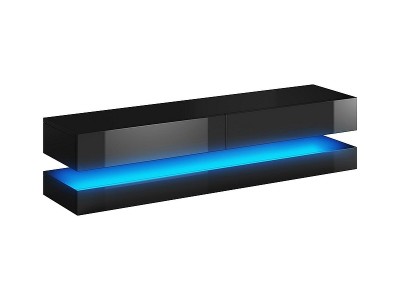 Comoda TV din MDF si pal, cu 2 sertare si LED inclus, Cosmina Negru, l140xA33,8xH45 cm