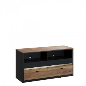 Comoda TV din pal, cu 1 sertar Belize 08 Small Negru / Stejar Versailles, l120xA43xH62 cm