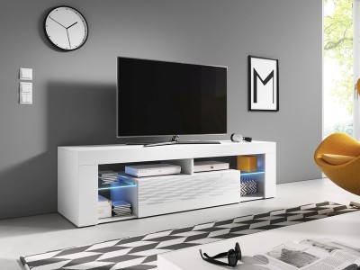 Comoda TV din pal, cu 1 usa si LED inclus, Boyle Alb, l140,2xA35xH50,6 cm