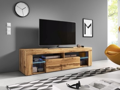Comoda TV din pal, cu 1 usa si LED inclus, Boyle Stejar Wotan, l140,2xA35xH50,6 cm