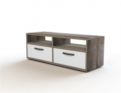 Comoda TV din pal, cu 2 sertare pentru copii Vicky II Alb / Driftwood, l120xA45,5xH45 cm