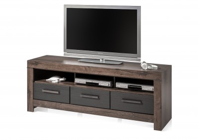 Comoda TV din pal, cu 3 sertare Blake Stejar Negru / Stejar, l160xA45xH61 cm