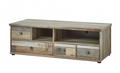 Comoda TV din pal, cu 4 sertare Bazna Small Natur / Gri inchis, l130xA52xH43 cm