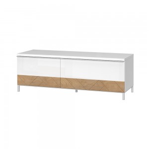 Comoda TV din pal si MDF, cu 1 sertar si 1 usa, Avis TV130-1K1F/AV Small Alb / Nuc Pacific, l132xA45xH46 cm