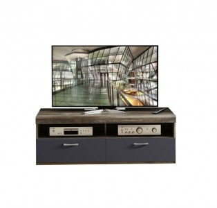 Comoda TV din pal si MDF, cu 1 sertar si 1 usa Krone Small Grafit / Natur, l140xA48xH50 cm