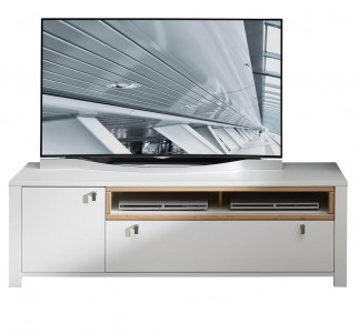 Comoda TV din pal si MDF cu 1 sertar si 1 usa, Selina Alb / Natur, l162xA47xH51 cm