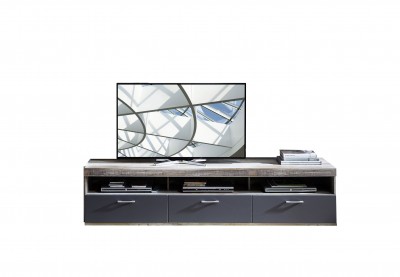 Comoda TV din pal si MDF, cu 1 sertar si 2 usi Krone Large Grafit / Natur, l210xA48xH50 cm