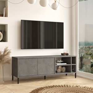Comoda TV din pal si metal, cu 2 usi, Luvio LV8-RG Gri / Negru, l140xA40xH48,9 cm