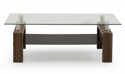 Comoda TV din sticla si MDF Maya Walnut, l120xA40xH52 cm