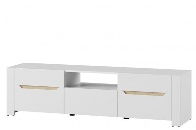 Comoda TV din pal si MDF, cu 1 sertar si 2 usi Large Ice 20 Alb / Stejar Sonoma, l170xA41xH46 cm