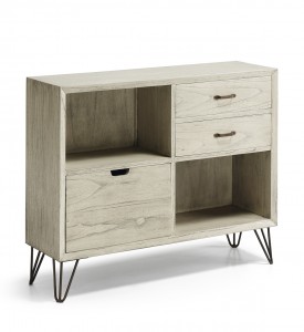 Consola din lemn si metal, cu 3 sertare, Muria Stejar White Wash, l100xA30xH80 cm