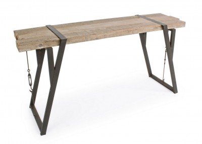 Consola din lemn de brad si metal, Blocks Natural / Negru, l153xA44xH76 cm