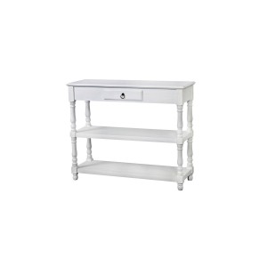 Consola din lemn de plop si MDF cu rafturi si sertar, Latina White LA040, l97xA35xH80 cm