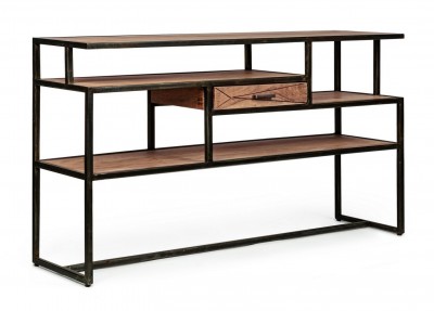 Consola din lemn de salcam si metal, cu 1 sertar, Egon Natural / Negru, l130xA35xH74 cm