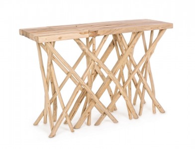 Consola din lemn de tec, Aili Natural, l120xA29xH80 cm