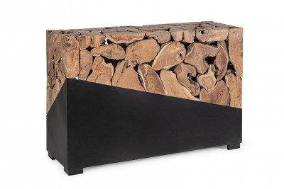 Consola din lemn de tec si metal, Grenada Natural / Negru, l120xA40xH80 cm