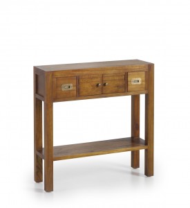 Consola din lemn si furnir cu 2 sertare si 2 usi, Star Small Nuc, l80xA27xH80 cm