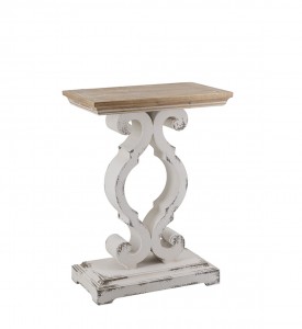 Consola din lemn si MDF, Asian Small Alb Antichizat / Natural, l50xA30xH70 cm