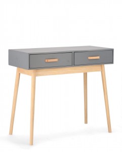 Consola din lemn si MDF, cu 2 sertare, Ordinary Gri / Natural, l90xA40xH79 cm