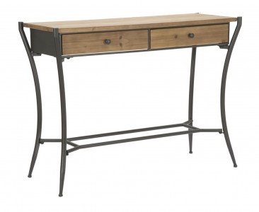 Consola din lemn si metal, cu 2 sertare Glasgow Natural / Grafit, l110xA40xH80 cm