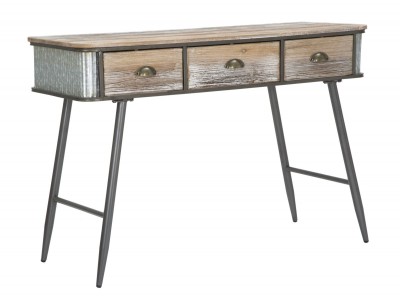 Consola din lemn si metal, cu 3 sertare Bronxs Natural / Grafit, l118xA45,5xH80,5 cm