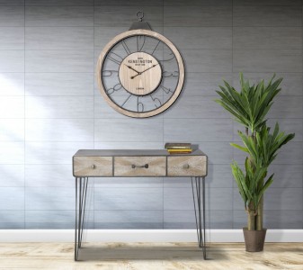 Consola din MDF si metal, cu 3 sertare Oklahoma Natural / Grafit, l100xA38,5xH80 cm