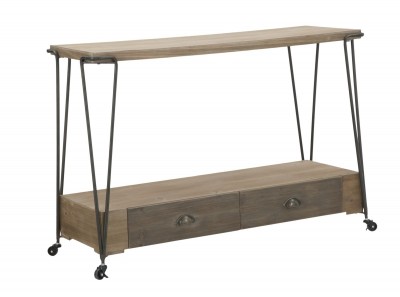 Consola din metal si MDF, cu 2 sertare Cologne Natural / Negru, l120xA42xH80 cm