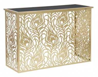 Consola din metal si sticla Carving Glam Auriu / Negru, l120xA42xH80,5 cm
